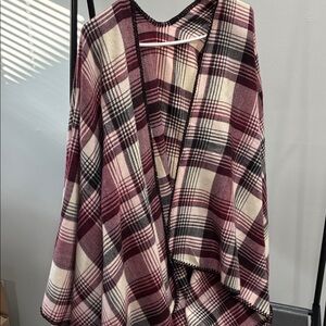 Plaid shawl/cape with Burgundy and Cream